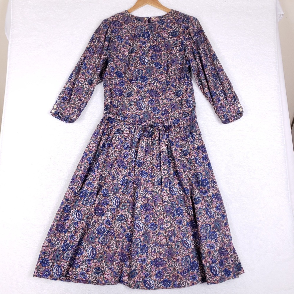 Lanz Originals Vintage Dress‎ 14 Floral Cotton Midi Long Sleeve Cottagecore 80s
